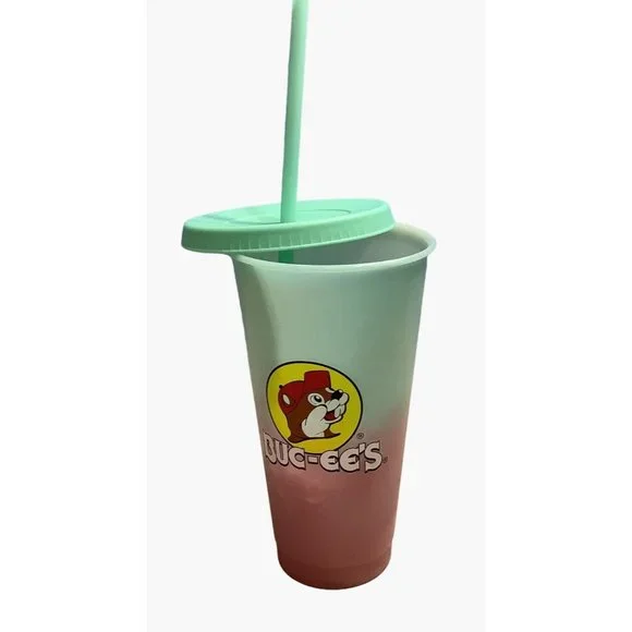 3 Buc-ee's Bucee's Tumbler 25oz Color Changing Cup Lid Straw Pink Green Yellow - Picture 4 of 12